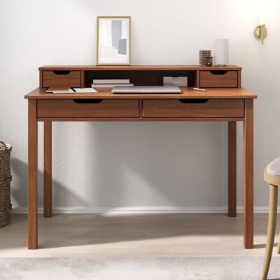 Idimex Bureau RAUL L 114 cm en bois massif coloris châtaignier avec quatre tiroirs et une niche réhausse écran intégrée Marron - Publicité Idimex Bureau RAUL L 114 cm en bois massif coloris châtaignier avec quatre tiroirs et une niche réhausse écran intégrée Marron - Publicité
