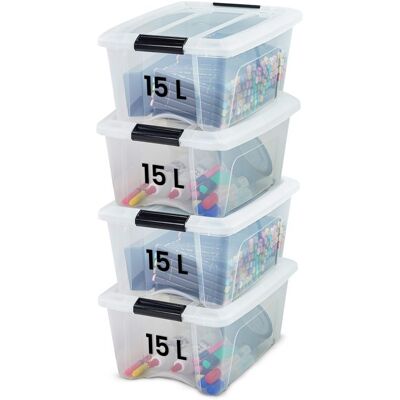 Iris Ohyama Lot de 4 boîtes de rangement plastique 15L Transparent SB-15 Bleu - Publicité Iris Ohyama Lot de 4 boîtes de rangement plastique 15L Transparent SB-15 Bleu - Publicité