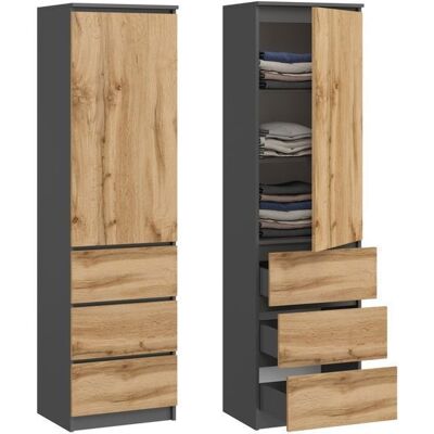 HOME COLLECTIVE Armoire de rangement 3 tiroirs 3 étagères - Armoire de bureau - Meuble de rangement chambre - 50x40x180 cm - Anthracite et Chêne Gris - Publicité HOME COLLECTIVE Armoire de rangement 3 tiroirs 3 étagères - Armoire de bureau - Meuble de rangement chambre - 50x40x180 cm - Anthracite et Chêne Gris - Publicité