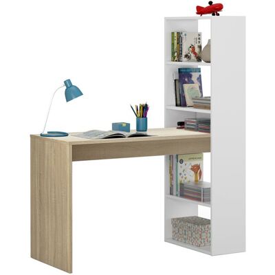 PEGANE Bureau avec étagère intégrée coloris blanc artic / chêne canadien - Hauteur 144 x Longueur 120 x Profondeur 53 cm Blanc - Publicité PEGANE Bureau avec étagère intégrée coloris blanc artic / chêne canadien - Hauteur 144 x Longueur 120 x Profondeur 53 cm Blanc - Publicité