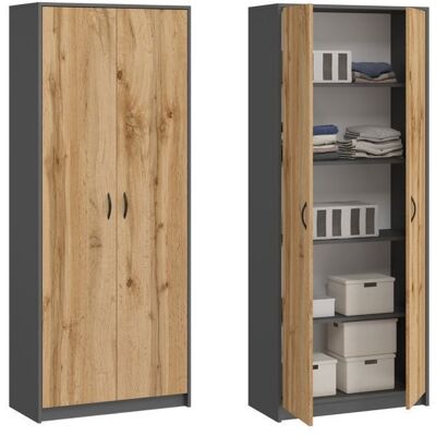 HOME COLLECTIVE Armoire de bureau 2 portes - Armoire multi-usages - 74x35x180cm - 4 étagères - Meuble de rangement - Anthracite Chêne Gris - Publicité HOME COLLECTIVE Armoire de bureau 2 portes - Armoire multi-usages - 74x35x180cm - 4 étagères - Meuble de rangement - Anthracite Chêne Gris - Publicité