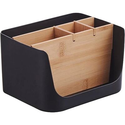 ULISEM Boîte de rangement de bureau boîte de rangement amovible boîte de rangement de bureau en bambou à 5 compartiments - Publicité ULISEM Boîte de rangement de bureau boîte de rangement amovible boîte de rangement de bureau en bambou à 5 compartiments - Publicité