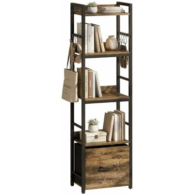 Bibliothèque - HOMCOM - 4 niveaux et tiroir - 8 crochets - cadre en métal - 39x26x1365cm - brun rustique Marron - Publicité Bibliothèque - HOMCOM - 4 niveaux et tiroir - 8 crochets - cadre en métal - 39x26x1365cm - brun rustique Marron - Publicité