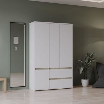 Armoire de chambre - CLYDE - Décor Blanc et chêne - 4 portes battantes - L1382 x P50 x H2205 cm - DEMEYERE Blanc - Publicité Armoire de chambre - CLYDE - Décor Blanc et chêne - 4 portes battantes - L1382 x P50 x H2205 cm - DEMEYERE Blanc - Publicité