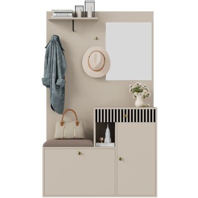 Generic Vestiaire dEntrée 110x37x185.5 cm avec Miroir et Banc à chaussures Meuble entree avec Étagères et Élément Mural Beige + Crème Beige - Publicité Generic Vestiaire dEntrée 110x37x185.5 cm avec Miroir et Banc à chaussures Meuble entree avec Étagères et Élément Mural Beige + Crème Beige - Publicité
