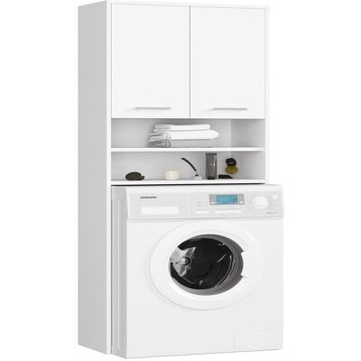 HOME COLLECTIVE Armoire pour machine à laver 64x30x180cm - Armoire salle de bain- Meuble de rangement buanderie 2 portes et 4 étagères - Blanc mat Blanc - Publicité HOME COLLECTIVE Armoire pour machine à laver 64x30x180cm - Armoire salle de bain- Meuble de rangement buanderie 2 portes et 4 étagères - Blanc mat Blanc - Publicité