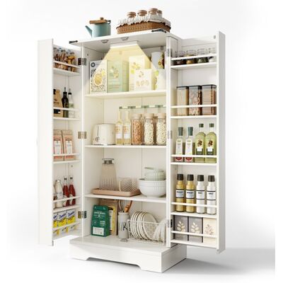 MERAX Armoire Buffet de Cuisine Garde-Manger avec Étagères Réglables et Éclairage LED Meuble Rangement pour Salle à Manger Salon Blanc Blanc - Publicité MERAX Armoire Buffet de Cuisine Garde-Manger avec Étagères Réglables et Éclairage LED Meuble Rangement pour Salle à Manger Salon Blanc Blanc - Publicité