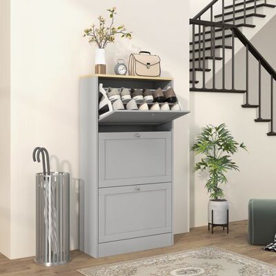 Generic Meuble à chaussures 18 paires armoire à chaussures avec 3 tiroirs rabattables étagères réglables 60x235x115cm gris Gris - Publicité Generic Meuble à chaussures 18 paires armoire à chaussures avec 3 tiroirs rabattables étagères réglables 60x235x115cm gris Gris - Publicité