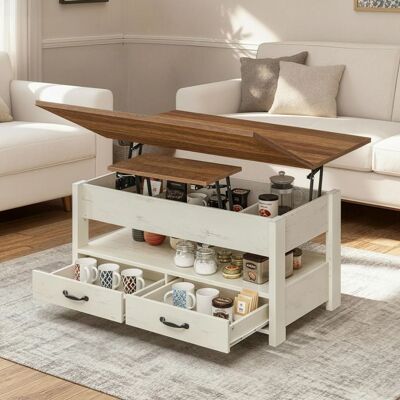 VASAGLE Table Basse Relevable Vérin à Gaz 2 Tiroirs et 3 Compartiments sous Le Plateau 1 Compartiment Ouvert Marron et Blanc Marron - Publicité VASAGLE Table Basse Relevable Vérin à Gaz 2 Tiroirs et 3 Compartiments sous Le Plateau 1 Compartiment Ouvert Marron et Blanc Marron - Publicité