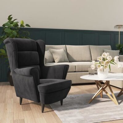 Fauteuil - Gris foncé - Velours - Vintage - 1 place Gris - Publicité Fauteuil - Gris foncé - Velours - Vintage - 1 place Gris - Publicité