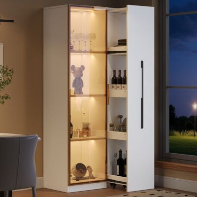 LEMLIT Vitrine LED Multifonction 70x40x160 cm Armoire Rangement Haute avec Portes Vitrees et Tiroirs Latéraux - pour Salon Étude - Blanc Blanc - Publicité LEMLIT Vitrine LED Multifonction 70x40x160 cm Armoire Rangement Haute avec Portes Vitrees et Tiroirs Latéraux - pour Salon Étude - Blanc Blanc - Publicité