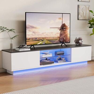 YELENARO Meuble TV Blanc avec éclairage LED Armoire Télévision de Salon Meuble Télé 140cm avec rangement et étagères verre Moderne Blanc Blanc - Publicité YELENARO Meuble TV Blanc avec éclairage LED Armoire Télévision de Salon Meuble Télé 140cm avec rangement et étagères verre Moderne Blanc Blanc - Publicité