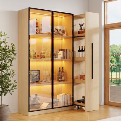 OEM Armoire multifonction moderne - Dimensions 1105×35×160 cm - Chêne - MDF - Vitrine en verre avec LED Marron - Publicité OEM Armoire multifonction moderne - Dimensions 1105×35×160 cm - Chêne - MDF - Vitrine en verre avec LED Marron - Publicité