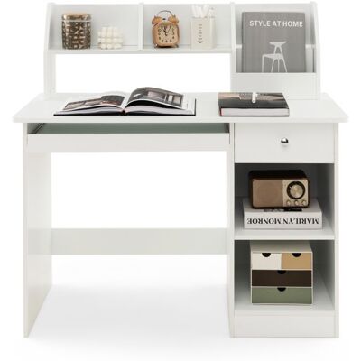 COSTWAY Bureau pour Enfant et Adolescent avec Niche Plateau pour Clavier Tiroir Étagères de Rangement Hauteur du bureau 61 cm Blanc - Publicité COSTWAY Bureau pour Enfant et Adolescent avec Niche Plateau pour Clavier Tiroir Étagères de Rangement Hauteur du bureau 61 cm Blanc - Publicité