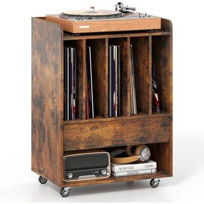 COSTWAY Meuble Platine Vinyle à Roulette avec Tiroirs 6 Compartiments pour 150 Albums Étagère pour Salon Chambre Bureau Marron - Publicité COSTWAY Meuble Platine Vinyle à Roulette avec Tiroirs 6 Compartiments pour 150 Albums Étagère pour Salon Chambre Bureau Marron - Publicité