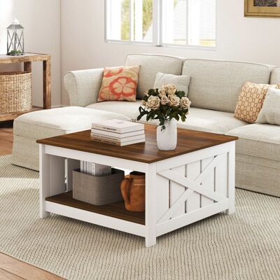 Table Basse Salon Carrée à 2 Niveaux COSTWAY Étagère de Rangement Compartiment Ouvert 78 x 78 x 44 CM pour Chambre Bureau Balcon Blanc - Publicité Table Basse Salon Carrée à 2 Niveaux COSTWAY Étagère de Rangement Compartiment Ouvert 78 x 78 x 44 CM pour Chambre Bureau Balcon Blanc - Publicité