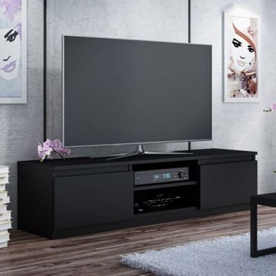 KOBI Meuble TV MALMO 140 cm Noir - 2 armoires latérales fermées - design moderne Noir - Publicité KOBI Meuble TV MALMO 140 cm Noir - 2 armoires latérales fermées - design moderne Noir - Publicité