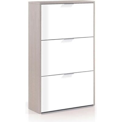 PEGANE Meuble à chaussures 3 abattants coloris chêne - blanc Brillant en mélamine - Dim: 113 x 60 x 22 cm Marron - Publicité PEGANE Meuble à chaussures 3 abattants coloris chêne - blanc Brillant en mélamine - Dim: 113 x 60 x 22 cm Marron - Publicité