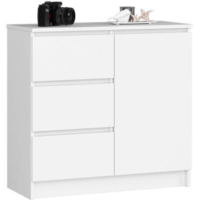 Commode AKORD JERRY Blanche 80 cm 1 porte 3 tiroirs façade Blanche 2 étagères 80x35x77 cm Blanc - Publicité Commode AKORD JERRY Blanche 80 cm 1 porte 3 tiroirs façade Blanche 2 étagères 80x35x77 cm Blanc - Publicité