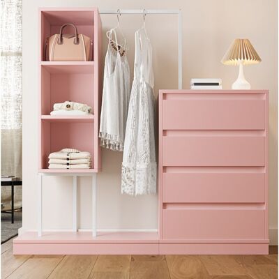 COVREO armoire de chambre 140 x 40 x 135 cm avec penderie 4 tiroirs 3 étagères ouvertes rose et blanc Rose - Publicité COVREO armoire de chambre 140 x 40 x 135 cm avec penderie 4 tiroirs 3 étagères ouvertes rose et blanc Rose - Publicité