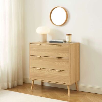 BAÏTA Commode JEANNE 3 tiroirs effet chêne 80cm - Bois clair Marron - Publicité BAÏTA Commode JEANNE 3 tiroirs effet chêne 80cm - Bois clair Marron - Publicité