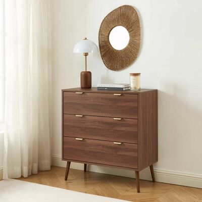 BAÏTA Commode JEANNE 3 tiroirs effet noyer 80cm - Bois foncé Marron - Publicité BAÏTA Commode JEANNE 3 tiroirs effet noyer 80cm - Bois foncé Marron - Publicité