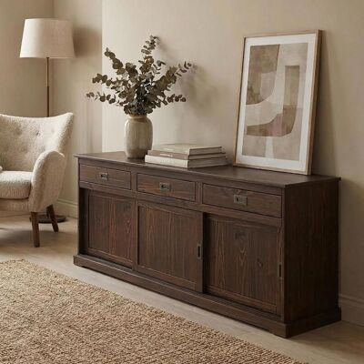 Idimex Buffet salle à manger SAVONA L 160 cm en bois massif coloris noyer 3 portes coulissantes et tiroirs meuble Marron - Publicité Idimex Buffet salle à manger SAVONA L 160 cm en bois massif coloris noyer 3 portes coulissantes et tiroirs meuble Marron - Publicité