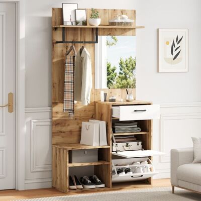 Generic Vestiaire dEntrée 100x38.5x190 cm avec meuble a chaussures Meuble entree avec miroir 1 tiroir et 2 armoires Couleur du bois Marron - Publicité Generic Vestiaire dEntrée 100x38.5x190 cm avec meuble a chaussures Meuble entree avec miroir 1 tiroir et 2 armoires Couleur du bois Marron - Publicité