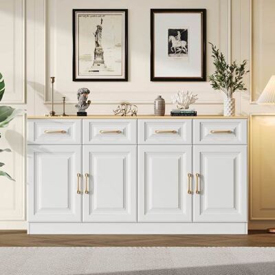 LEMLIT Buffet 140x40x75 cm avec 4 tiroirs 4 portes Long meuble de rangement Pour cuisine salle à manger salon Bois Blanc Blanc - Publicité LEMLIT Buffet 140x40x75 cm avec 4 tiroirs 4 portes Long meuble de rangement Pour cuisine salle à manger salon Bois Blanc Blanc - Publicité