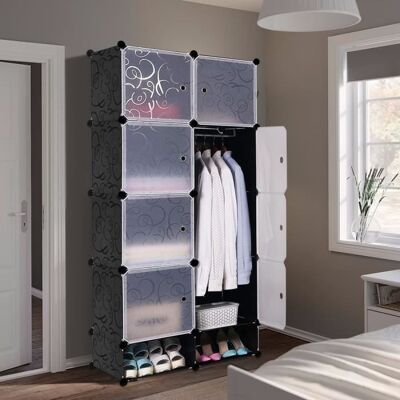 HOMEWELL Armoire penderie YIPEEMA avec étagère de rangement et armoire à chaussures - 76x37x167cm - Noir Noir - Publicité HOMEWELL Armoire penderie YIPEEMA avec étagère de rangement et armoire à chaussures - 76x37x167cm - Noir Noir - Publicité