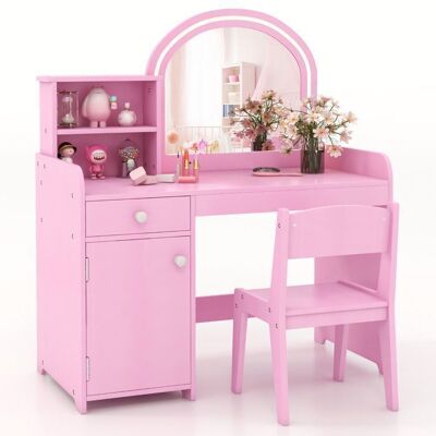 Coiffeuse Enfants COSTWAY avec Miroir LED et Chaise pour Filles 2 Étagères et Tiroir Porte en Bois Rose - Publicité Coiffeuse Enfants COSTWAY avec Miroir LED et Chaise pour Filles 2 Étagères et Tiroir Porte en Bois Rose - Publicité