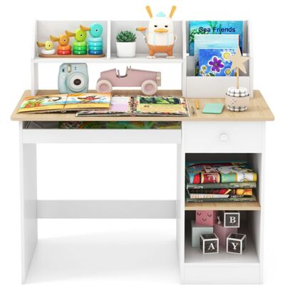 COSTWAY Bureau pour Enfant avec Niche Plateau pour Clavier Tiroir Étagères de Rangement Naturel Blanc - Publicité COSTWAY Bureau pour Enfant avec Niche Plateau pour Clavier Tiroir Étagères de Rangement Naturel Blanc - Publicité