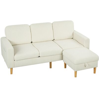 Canapé 3 places avec repose-pieds - HOMCOM - assise et dossier rembourrés - tissu en velours côtelé - 192x138x85cm - beige Beige - Publicité Canapé 3 places avec repose-pieds - HOMCOM - assise et dossier rembourrés - tissu en velours côtelé - 192x138x85cm - beige Beige - Publicité