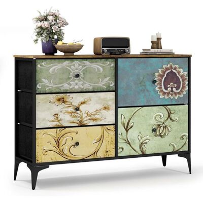 WUMAGIN Commode à 5 tiroirs en tissu à trois niveaux buffet avec structure en acier robuste pour petits espaces pour chambres salons - Publicité WUMAGIN Commode à 5 tiroirs en tissu à trois niveaux buffet avec structure en acier robuste pour petits espaces pour chambres salons - Publicité