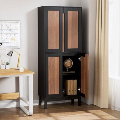 GOOBUY Buffet Cuisine Haute 150 cm Armoire Salle à Manger Vaisselier Haute à 4 Portes 60 x 30 x 150cm Noir et Marron Noir - Publicité GOOBUY Buffet Cuisine Haute 150 cm Armoire Salle à Manger Vaisselier Haute à 4 Portes 60 x 30 x 150cm Noir et Marron Noir - Publicité