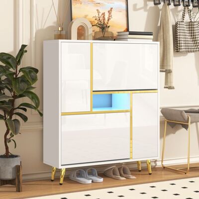 Generic Meuble a chaussures 80x25x96 cm avec éclairage LED 16 couleurs Armoire à chaussures avec façade brillante Meuble entree en blanc Blanc - Publicité Generic Meuble a chaussures 80x25x96 cm avec éclairage LED 16 couleurs Armoire à chaussures avec façade brillante Meuble entree en blanc Blanc - Publicité
