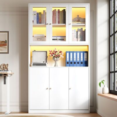 LEMLIT Vitrine Blanc 100x35x200 cm Meuble Rangement avec 3 Portes Vitrées Éclairage LED Réglable Compartiment Ouvert et 3 Portes Fermées Blanc - Publicité LEMLIT Vitrine Blanc 100x35x200 cm Meuble Rangement avec 3 Portes Vitrées Éclairage LED Réglable Compartiment Ouvert et 3 Portes Fermées Blanc - Publicité