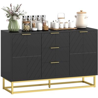 Buffet - HOMCOM - contemporain graphique - 2 placards porte étagères réglables 3 tiroirs coulissants - en bois noir métal doré Noir - Publicité Buffet - HOMCOM - contemporain graphique - 2 placards porte étagères réglables 3 tiroirs coulissants - en bois noir métal doré Noir - Publicité