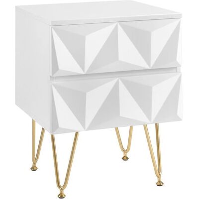 EUGAD Table de Chevet avec 2 Tiroirs à Effet 3D Table de Nuit en MDF et Métal 40x40x53 cm Blanc+Doré E0EG0021 Blanc - Publicité EUGAD Table de Chevet avec 2 Tiroirs à Effet 3D Table de Nuit en MDF et Métal 40x40x53 cm Blanc+Doré E0EG0021 Blanc - Publicité
