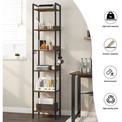 EUGAD Étagère de Rangement Industrielle à 6 Niveau Bibliothèque Ouverte Cadre Métallique et Bois 40x30x187cm Chêne Foncé+Noir Noir - Publicité EUGAD Étagère de Rangement Industrielle à 6 Niveau Bibliothèque Ouverte Cadre Métallique et Bois 40x30x187cm Chêne Foncé+Noir Noir - Publicité