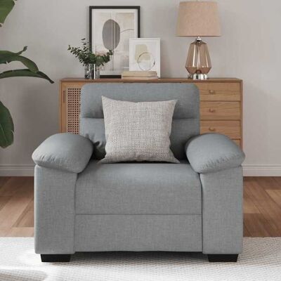 Fauteuil en tissu - MANGO - Gris clair - 100x81x84 cm - Siège 60 cm - Polyester - Cadre bois et métal Gris - Publicité Fauteuil en tissu - MANGO - Gris clair - 100x81x84 cm - Siège 60 cm - Polyester - Cadre bois et métal Gris - Publicité
