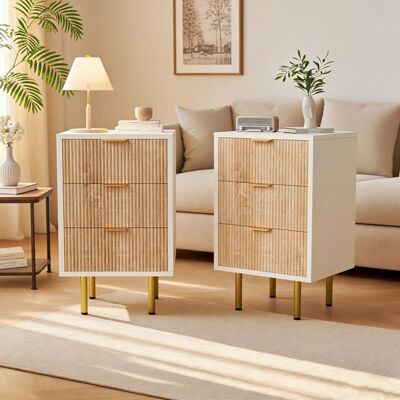 RAVAS Lot 2 Table de Chevet Commode avec 3 Tiroirs Meuble Chambre avec Poignées Dorées Armoire à Tiroirs Armoire 40x40x65cm Blanc - Publicité RAVAS Lot 2 Table de Chevet Commode avec 3 Tiroirs Meuble Chambre avec Poignées Dorées Armoire à Tiroirs Armoire 40x40x65cm Blanc - Publicité
