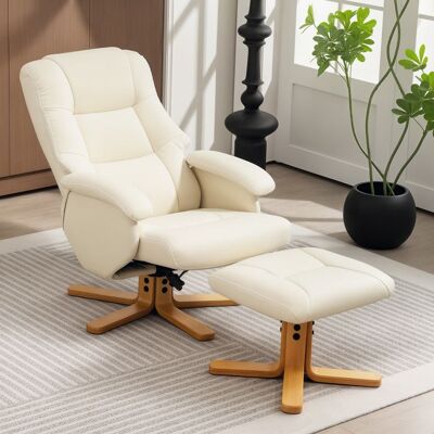 Generic Fauteuil relax avec repose-pied fauteuil de relaxation pivotant 360° dossier inclinable charge 120 Kg crème - Publicité Generic Fauteuil relax avec repose-pied fauteuil de relaxation pivotant 360° dossier inclinable charge 120 Kg crème - Publicité