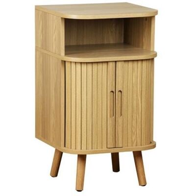 SWEEEK Table de chevet 2 portes coulissantes + 1 niche effet bois rainuré. L 40 x P 40 x H 70cm Marron - Publicité SWEEEK Table de chevet 2 portes coulissantes + 1 niche effet bois rainuré. L 40 x P 40 x H 70cm Marron - Publicité