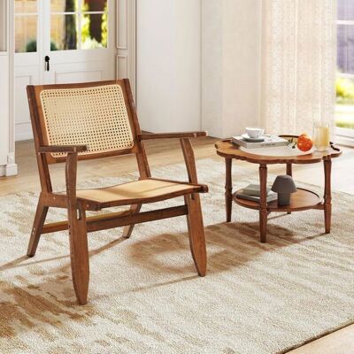 Fauteuil dAccent COSTWAY en Cannage Bohème - Dossier Incliné à 105°- Chaise de Lecture pour Salon et Chambre Noyer Marron - Publicité Fauteuil dAccent COSTWAY en Cannage Bohème - Dossier Incliné à 105°- Chaise de Lecture pour Salon et Chambre Noyer Marron - Publicité