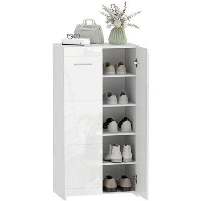 Meuble à chaussures - HOMCOM - 10 paires - 5 niveaux étagères réglables - panneau de particules - 55x36x108cm - blanc brillant Blanc - Publicité Meuble à chaussures - HOMCOM - 10 paires - 5 niveaux étagères réglables - panneau de particules - 55x36x108cm - blanc brillant Blanc - Publicité
