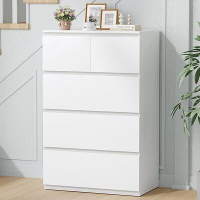 BEWISHOME Commode de chambre à 5 tiroirs meuble de rangement 68 x 38 x 94 cmpoignée de porte encastréeblanc Blanc - Publicité BEWISHOME Commode de chambre à 5 tiroirs meuble de rangement 68 x 38 x 94 cmpoignée de porte encastréeblanc Blanc - Publicité