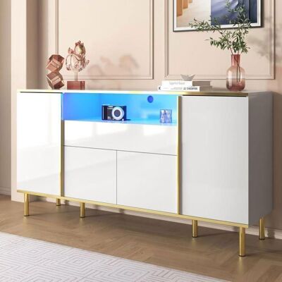 Lemonbest Buffet Salon 150cm Blanc Haute Brillance avec Lumière LED Compartiment Ouvert 4 Portes et 1 Tiroirs Commode 150x40x80cm Blanc - Publicité Lemonbest Buffet Salon 150cm Blanc Haute Brillance avec Lumière LED Compartiment Ouvert 4 Portes et 1 Tiroirs Commode 150x40x80cm Blanc - Publicité