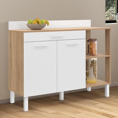 IDMARKET CINA 120cm Buffet de cuisine - Hêtre & blanc - 2 portes + tiroir - Publicité IDMARKET CINA 120cm Buffet de cuisine - Hêtre & blanc - 2 portes + tiroir - Publicité