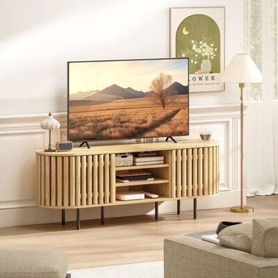 Generic Meuble TV meuble télé pour téléviseur 60 pouces 2 portes à lattes 140x40x52cm bois naturel - Publicité Generic Meuble TV meuble télé pour téléviseur 60 pouces 2 portes à lattes 140x40x52cm bois naturel - Publicité
